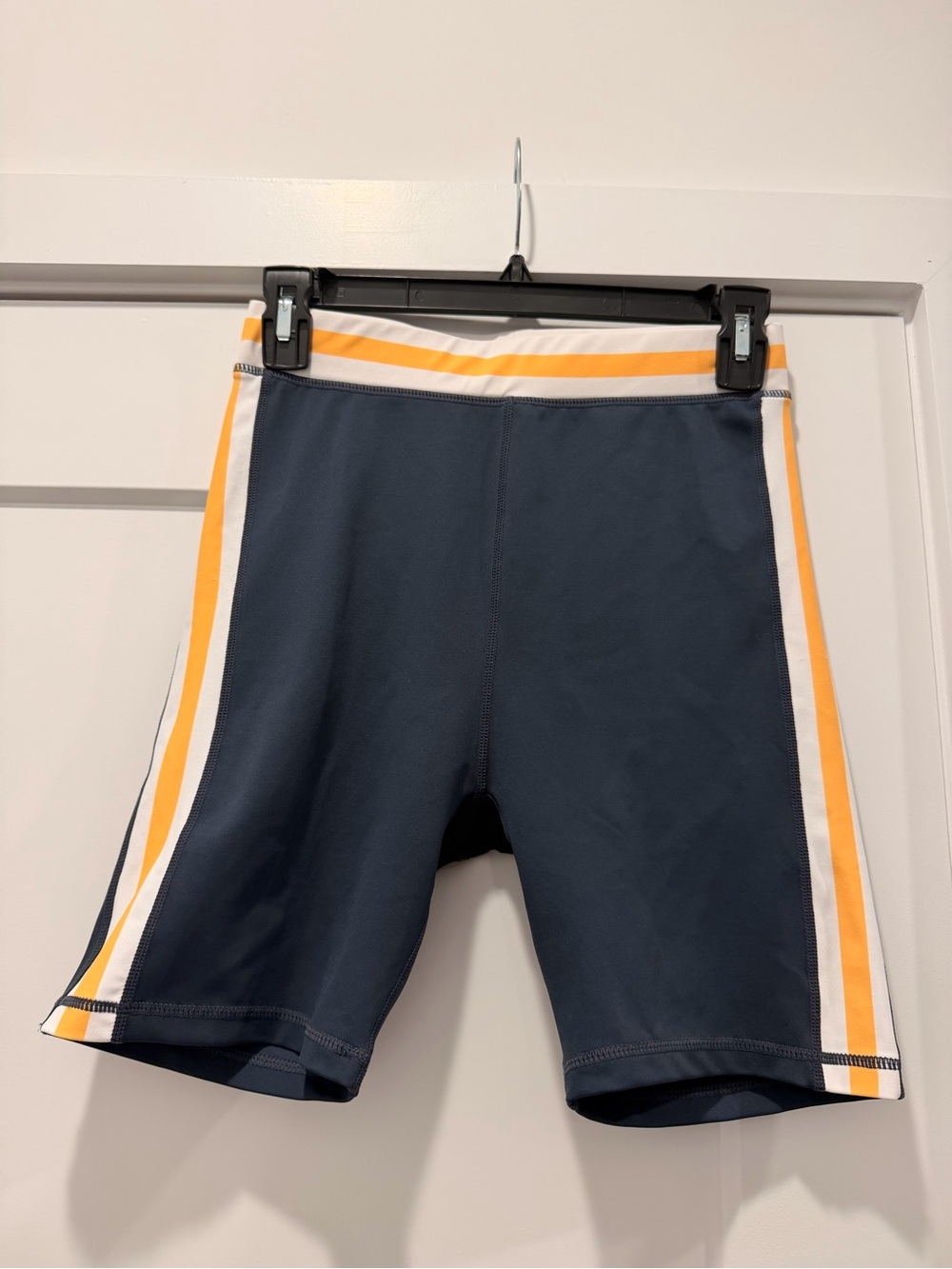 Women's Navy Athletic Shorts with Yellow Stripe